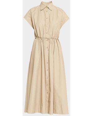 Brandon Maxwell Blake Cap-Sleeve Drawstring Midi Shirtdress - Natural
