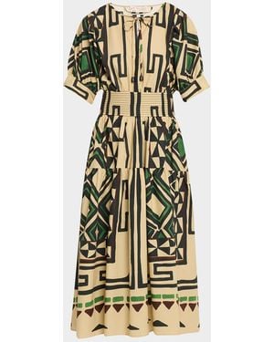 Maison Common Abstract Cotton Short-Sleeve Midi Dress - Metallic