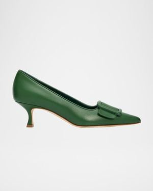 Manolo Blahnik 50Mm Maysale Leather Buckle Pumps - Green