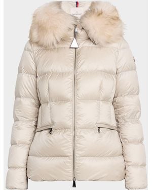 Moncler Boed Hooded Shearling-Trim Down Jacket - Natural