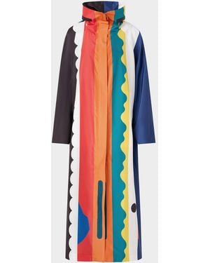 Akris Geo-Print Hooded Long Parka Jacket - Blue