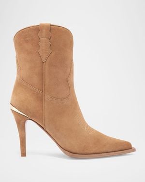 Partow Katie Suede Western Stiletto Booties - Brown