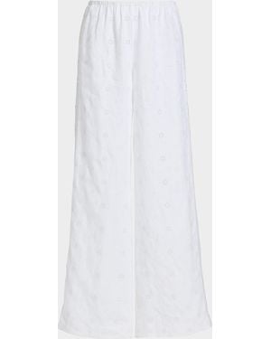 LoveShackFancy Cinna Eyelet Linen Wide-Leg Pants - White
