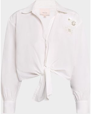 Cinq À Sept Marianna Crunchy Flower Button-Front Top - White
