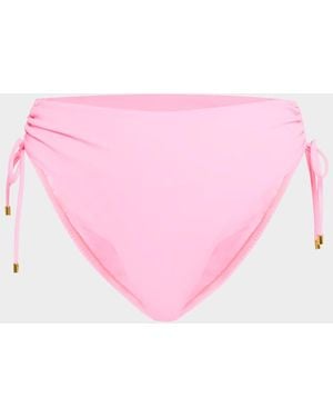 PQ Swim Ruched High-Waist Bikini Bottoms - Pink