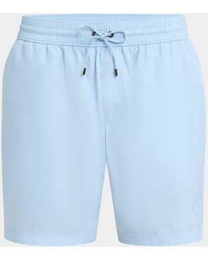Dolce & Gabbana Tonal Emblem Swim Trunks - Blue