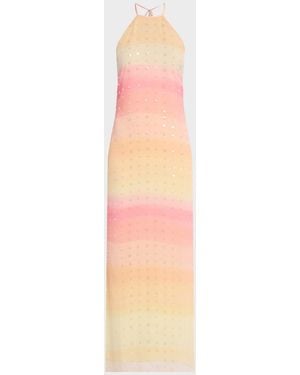 BERNADETTE Francine Embellished Stripe Maxi Halter Dress - Pink