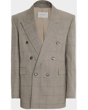 Saint Laurent Apos;S Double-Breasted Check Wool Blazer - Gray
