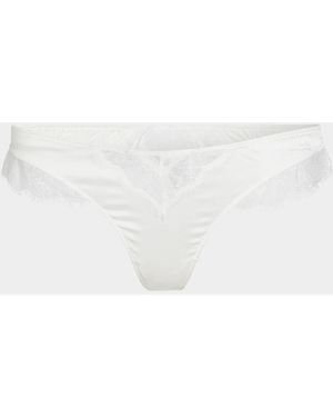 Kiki de Montparnasse Low-Rise Lace-Inset Stretch Silk Thong - White