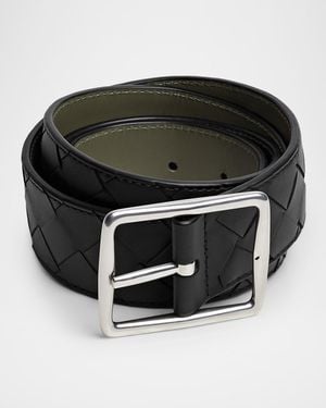 Bottega Veneta Intrecciato Reversible Leather Belt - Black