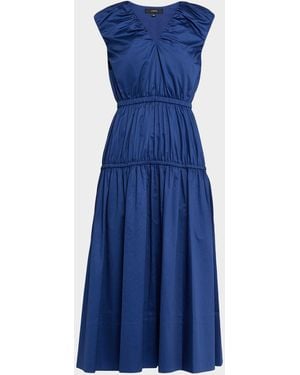 JOSEPH Sembat Sleeveless Tiered Cotton Sateen Midi Dress - Blue