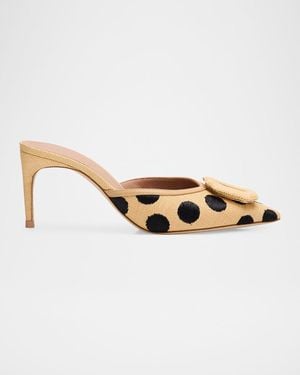 Malone Souliers 70Mm Mona Polka-Dot Raffia Buckle Mules - Natural