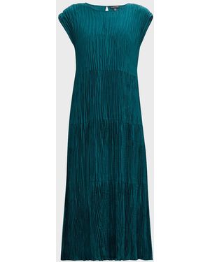 Eileen Fisher Petite Tiered A-Line Crinkled Silk Midi Dress - Blue