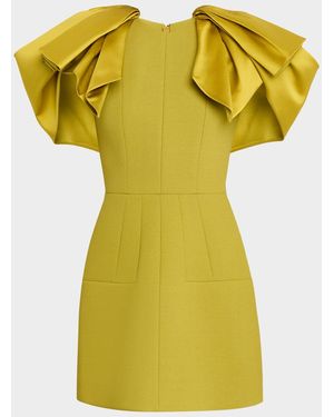 Dice Kayek Satin Bow-Sleeve Mini Crepe Dress - Yellow