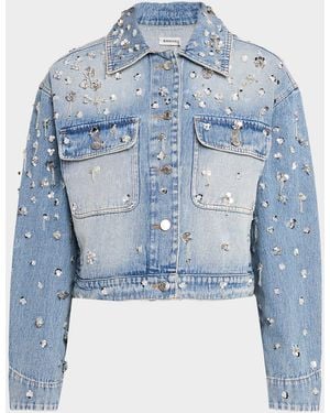 Jonathan Simkhai Everli Embellished Cropped Denim Jacket - Blue