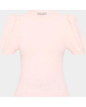 Alice + Olivia Ciara Puff-Sleeve Metallic Fuzzy Knit Sweater - Pink
