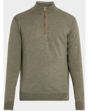 Peter Millar Autumn Crest Suede-Trim Sweater - Green