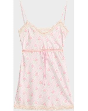 LoveShackFancy Nicoli Floral Satin Mini Dress - Pink