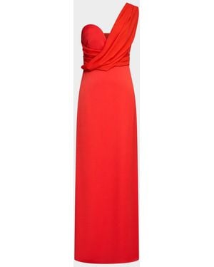 Halston Roselle Draped Crepe Gown - Red