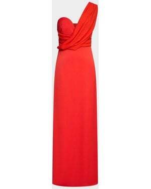 Halston Roselle Draped Crepe Gown - Red