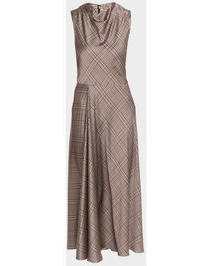 Vince Pressed Plaid Cowl-Neck Dress - Natural