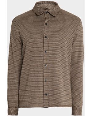 Vince Houndstooth Cotton-Blend Button-Down Shirt - Brown
