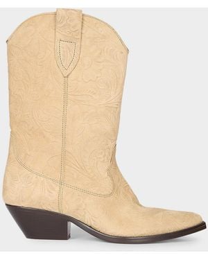 Isabel Marant Duerto Embossed Suede Cowboy Boots - Natural