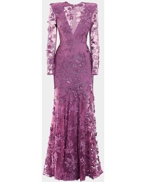 Zhivago Poetry Remains Embroidered Mermaid Gown - Purple