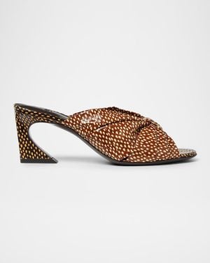 Fendi 55Mm Arco Peppered Falena Leather Slide Sandals - Brown