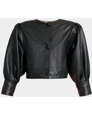 Chloé Leather Puff-Sleeve Crop Jacket - Black