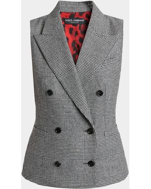 Dolce & Gabbana Glen Plaid Wool-Cashmere Double-Breasted Vest - Gray