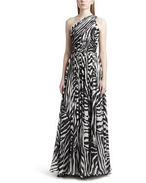 Dolce & Gabbana Zebra-Print One-Shoulder Silk Chiffon Gown - White