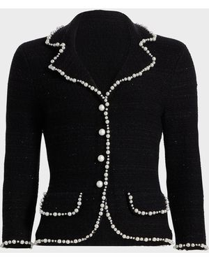 Teri Jon Bead-Trim Metallic Tweed Blazer - Black
