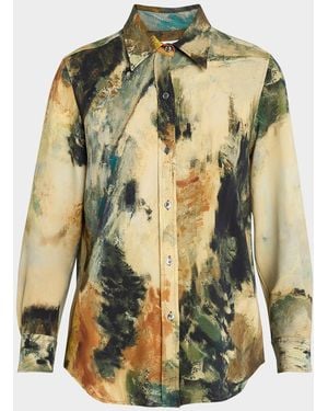Libertine Modernist Landscape Silk Button-Down Shirt - Multicolor