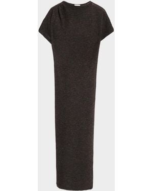 Brunello Cucinelli Silk Alpaca Knit Short-Sleeve Column Dress - Black