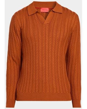 Isaia Apos;S Cable-Knit Wool-Silk Polo Sweater - Orange