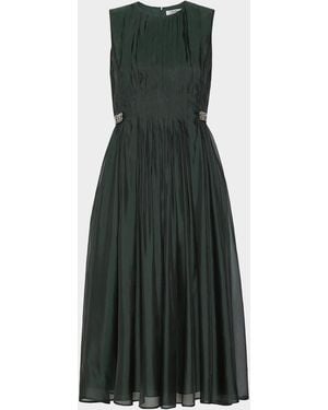 Max Mara Sleeveless Pleated Organza Midi Dress - Green