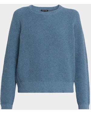 Eileen Fisher Crewneck Cotton-Cashmere Thermal Knit Top - Blue