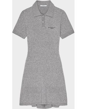 Givenchy Wool-Cashmere Knit A-Line Mini Polo Dress - Gray