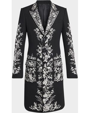 McQueen Apos;S Wool Embroidered Peak Lapel Overcoat - Black