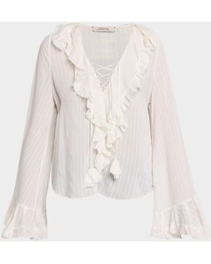 Dorothee Schumacher Striped Ruffle Lace-Up Blouse - Natural