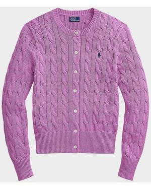 Polo Ralph Lauren Cable-Knit Cotton Crewneck Cardigan - Purple