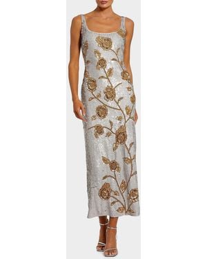 Mac Duggal Sequined Floral Mesh Cocktail Midi Dress - Multicolor
