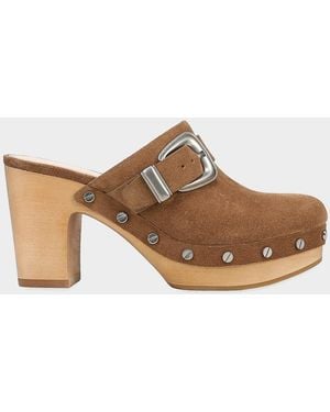 Veronica Beard Larken Suede Platform Clogs - Brown