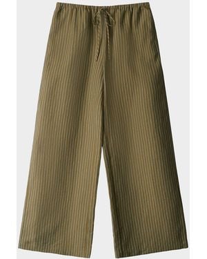 STAUD Mateo Striped Linen Wide-Leg Pants - Green