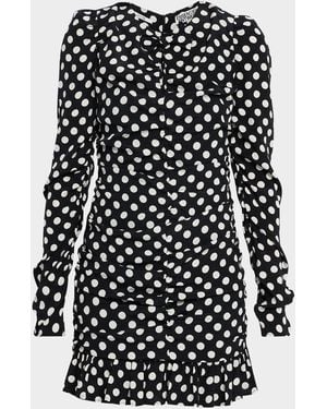 Essentiel Antwerp Jast Ruched Polka Dot Mini Dress - Black