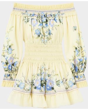 Self-Portrait Floral Organza Ruffle Mini Dress - Metallic