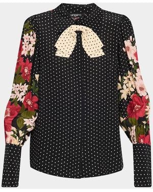 Emanuel Ungaro Aviva Floral Polka Dot Silk Blouse - Black