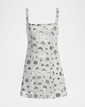 Kate Barton Sequin Polka Dot Square-Neck Mini Dress - White