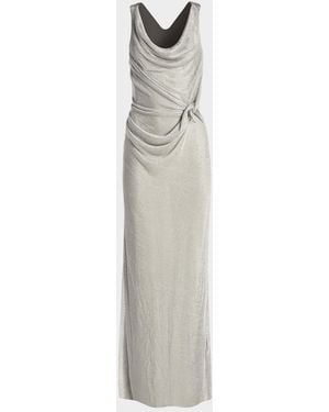 Kate Barton Draped Metallic Knit Column Gown - White